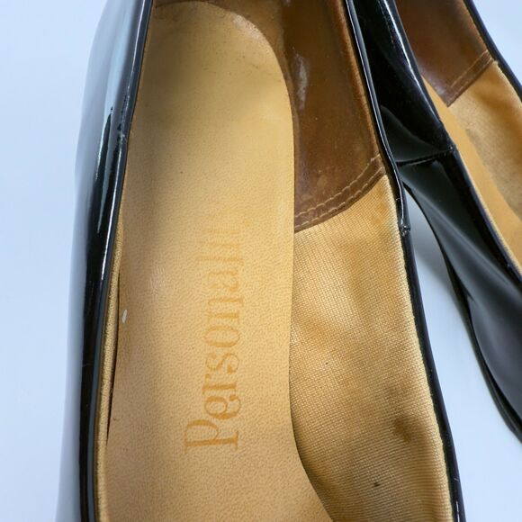 BLACK PATENT LEATHER SHINY Block Heel Pumps 60S MOD SHOES 10 - Picture 13 of 13